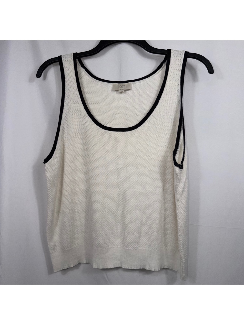LOFT Outlet XL Ivory Black Trim Sleeveless Sweater